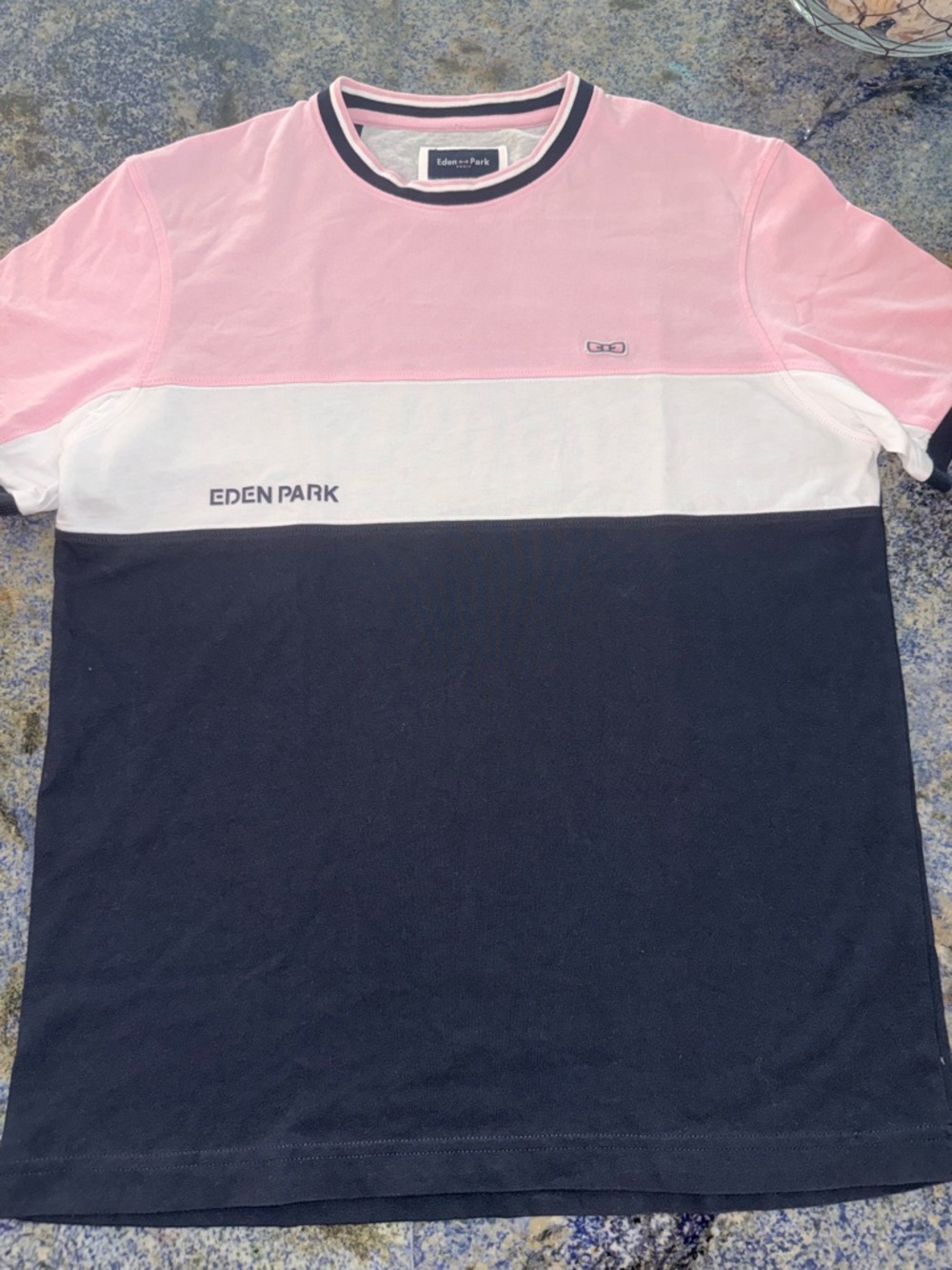 Eden Park Colorblock Crewneck T-Shirt - Pink/White/Navy Men’s Medium - Picture 2 of 12